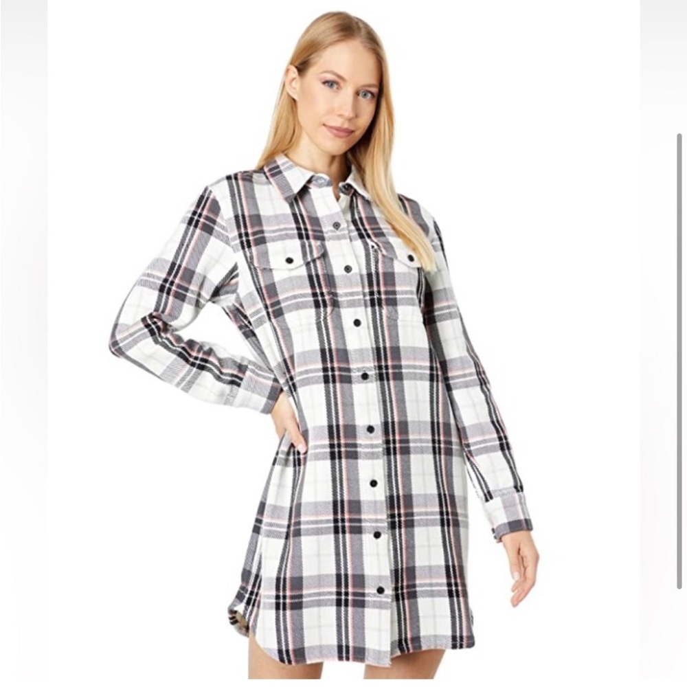 Outerknown black white plaid look Blanket button down Shirt Dress size medium